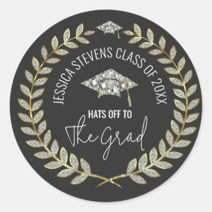 Adesivo Redondo Damson Dourado e Faux  Graduação Hat Wreath