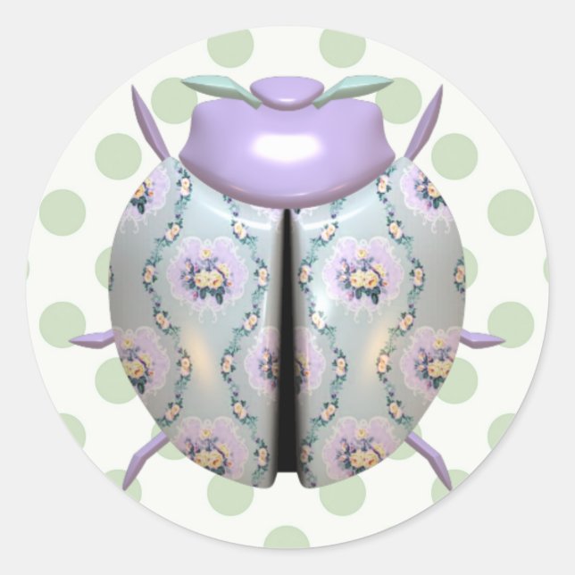 Adesivo Redondo Damybug bolinhas púrpura floral (Frente)