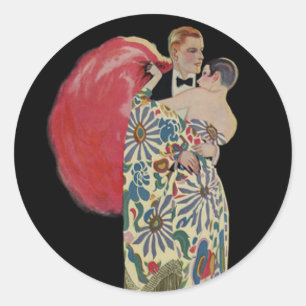 Adesivo Redondo Dança Art Déco, Amor e Romance Vintage