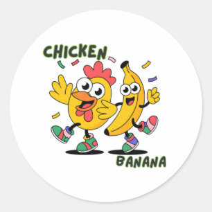 ADESIVO REDONDO DANÇA DA GALINHA BANANA