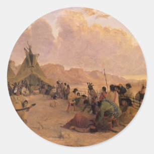 Adesivo Redondo Dança da Medicina Indígena Americana Antiga por Ea