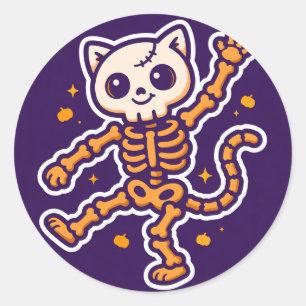 Adesivo Redondo Dança do Gato Esqueleto Halloween