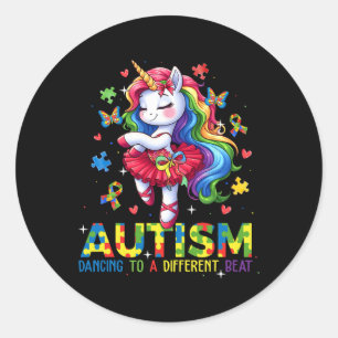 Adesivo Redondo Dança Para Ser Um Beat Diferente Do Autismo Unicór