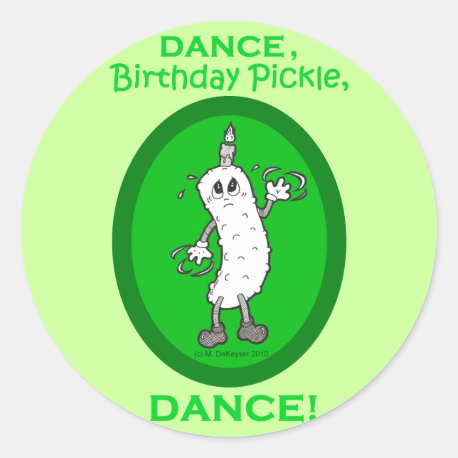 Adesivo Redondo Dança, Pickle de Aniversário, Dança! (Frente)