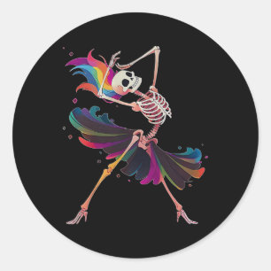 Adesivo Redondo Dançando esqueleto Rainbow Ballerina Halloween