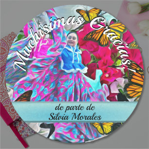 Adesivo Redondo Dançando Gracias com Flores & Borboletas PV01