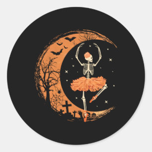 Adesivo Redondo Dançando Skeleton Ballerina Balé Dance Halloween