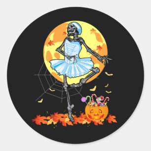 Adesivo Redondo Dançando Skeleton Ballerina Balé Dance Halloween