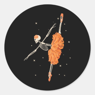 Adesivo Redondo Dançando Skeleton Ballerina Balé Dance Halloween