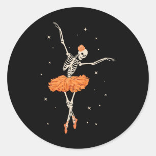 Adesivo Redondo Dançando Skeleton Ballerina Balé Dance Halloween
