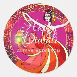 Adesivo Redondo Dançarino Personalizado da Festa de Diwali Bollywo