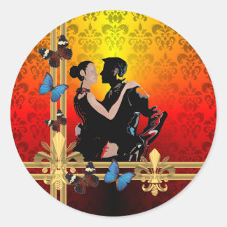 Adesivo Redondo Dançarinos românticos do tango em damask
