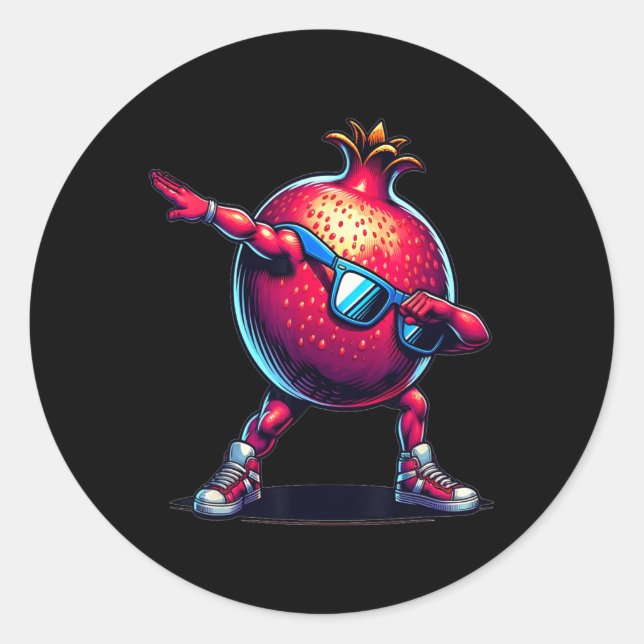 Adesivo Redondo Dance Dab Pomegranate Funny Dancing Dabbing Fruta (Frente)