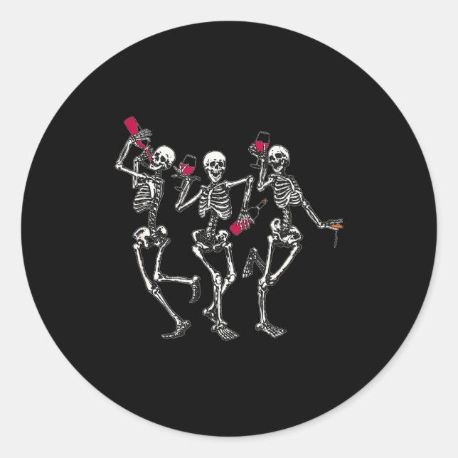 Adesivo Redondo Dancing Skeletons Drinking Wine Lover Funny Hallow (Frente)