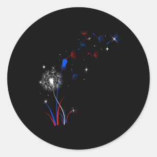 Adesivo Redondo Dandelion 4 De Julho Flor Patriota Americano