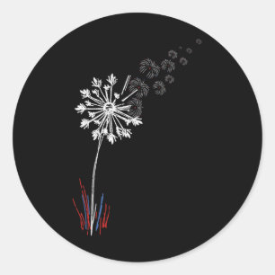Adesivo Redondo Dandelion 4 De Julho Flor Patriota Americano
