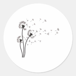 Adesivo Redondo Dandelion de Flor Selvagem Negro