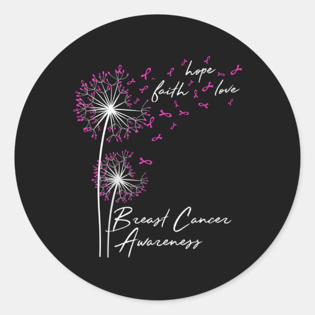 Adesivo Redondo Dandelion Faith Hope ama a consciência do Cancer (Frente)
