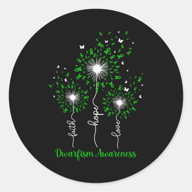 Adesivo Redondo Dandelion Faith Hope Love Dwarfism Awareness  (Frente)