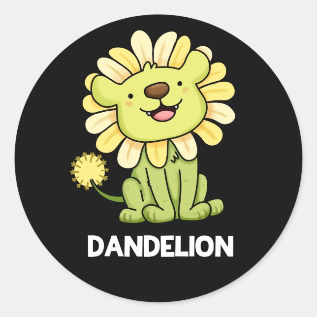 Adesivo Redondo Dandelion Funny Lion Pun Dark BG (Frente)