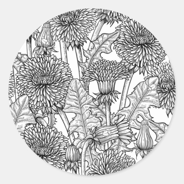 Adesivo Redondo Dandelions, black and white (Frente)