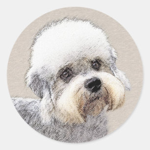 Adesivo Redondo Dandie Dinmont Terrier pintando arte canina origin