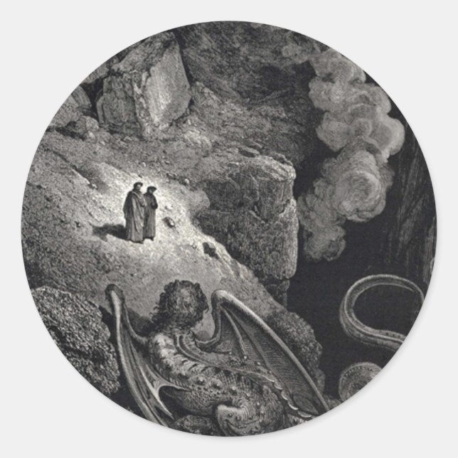 Adesivo Redondo Dante & Virgil com Geryon Stickers (Frente)