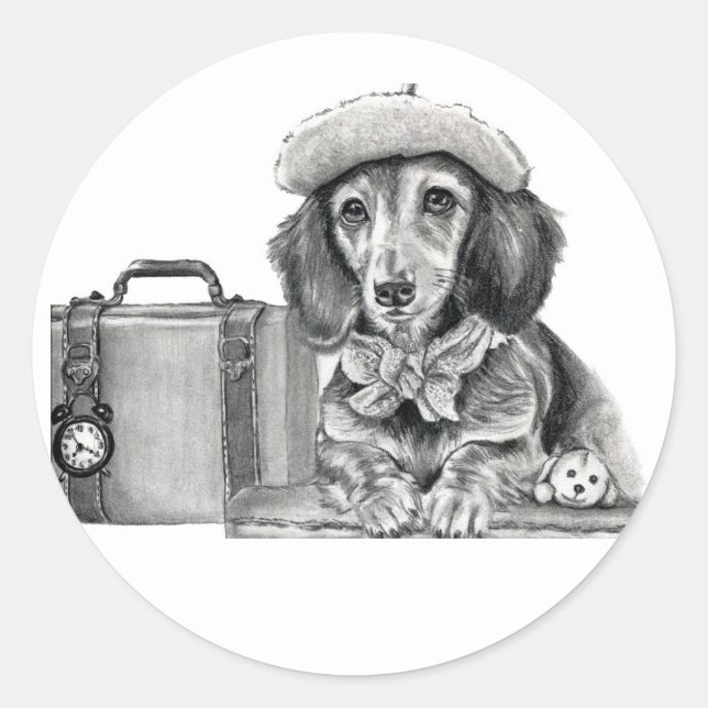 Adesivo Redondo Dapper dachshund pronto para aventura (Frente)