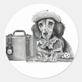Adesivo Redondo Dapper dachshund pronto para aventura