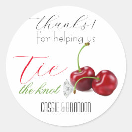 Adesivo Redondo Dar o Nó Cereja Obrigado Casamento
