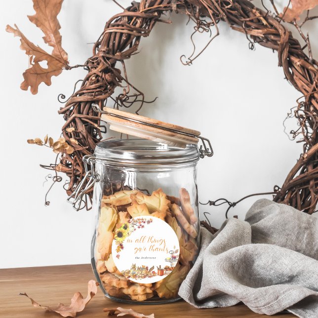 Adesivo Redondo Dar Obrigados | Monograma de Ação de Graças de Aqu (Criador carregado)