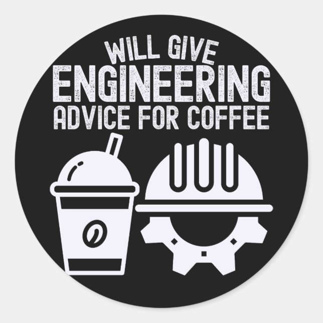 Adesivo Redondo Dará Conselhos de Engenharia para Café (Frente)