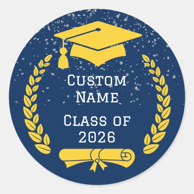 Adesivo Redondo Dark Blue & Gold Class of 2026 Graduation Sticker (Frente)