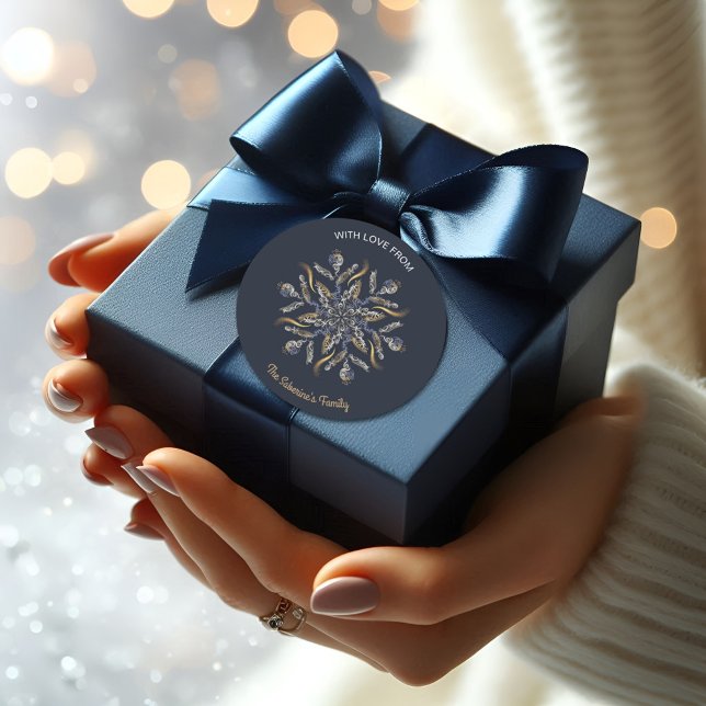 Adesivo Redondo Dark Blue & Gold Midnight Sparkle Stars New Year  (Criador carregado)