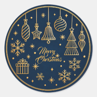 Adesivo Redondo Dark Blue &Gold Ornament Merry Christma Sticker