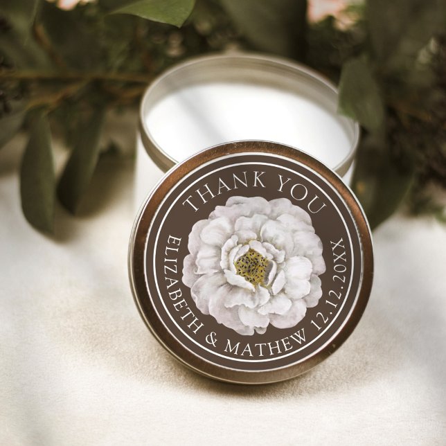 Adesivo Redondo Dark Brown Floral Wedding Thank You  (Criador carregado)