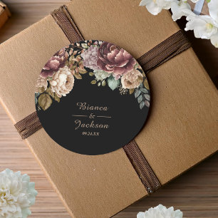 Adesivo Redondo Dark Burgundy Watercolor Floral, a favor do casame