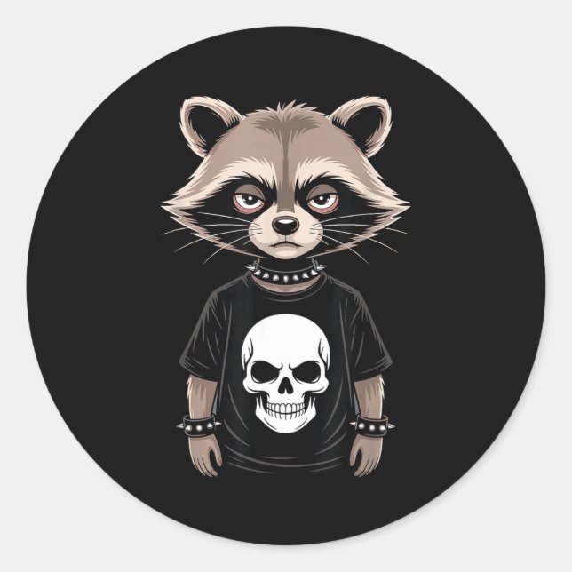 Adesivo Redondo Dark Emo Raccoon With Skull Punk Style Alternative (Frente)