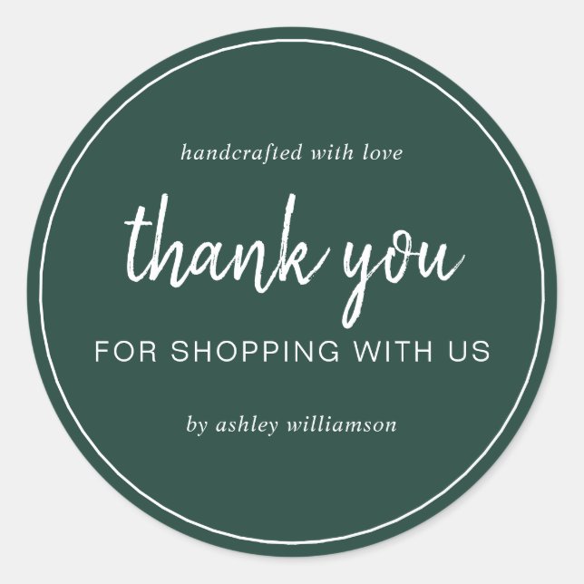 Adesivo Redondo Dark Green Chic Script Thank You For Shopping (Frente)