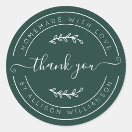 Adesivo Redondo Dark Green Homemade Thank You Label