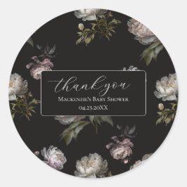 Adesivo Redondo Dark Peony Baby Shower Thank You Sticker
