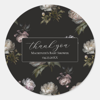 Adesivo Redondo Dark Peony Baby Shower Thank You Sticker