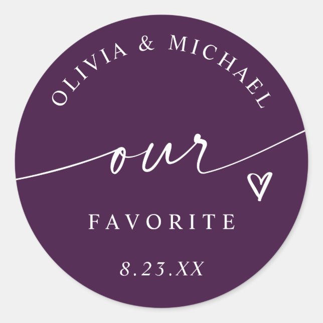Adesivo Redondo Dark Plum Purple Our Favorite Wedding Treat Bag (Frente)