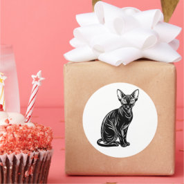 Adesivo Redondo Dark Sphynx Cat – Mysterious Minimal Art