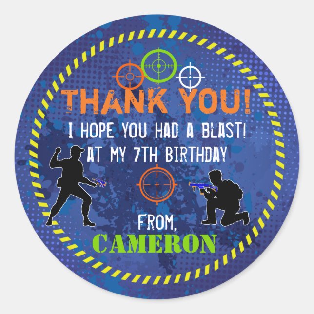 Adesivo Redondo Dart Wars Party Dart Gun Aniversário (Frente)