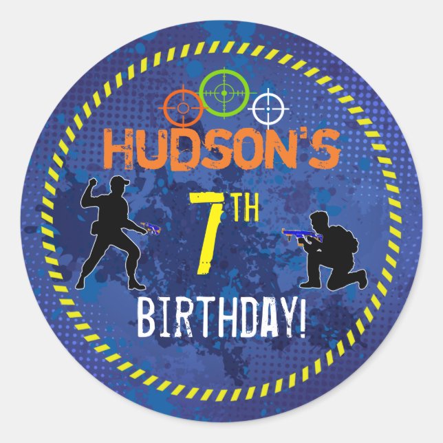 Adesivo Redondo Dart Wars Party Dart Gun Aniversário (Frente)