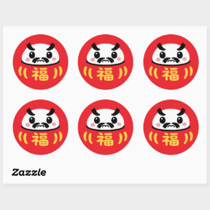 Adesivo Redondo Daruma Kawaii japonês