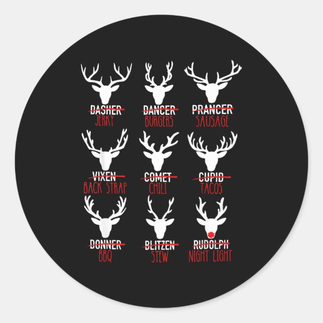 Adesivo Redondo Dasher Dancer Prancer &amp; Bourbon Natal Feriado (Frente)