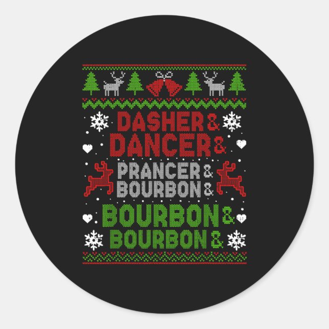 Adesivo Redondo Dasher Dancer Prancer Bourbon Feio Natal Santa (Frente)