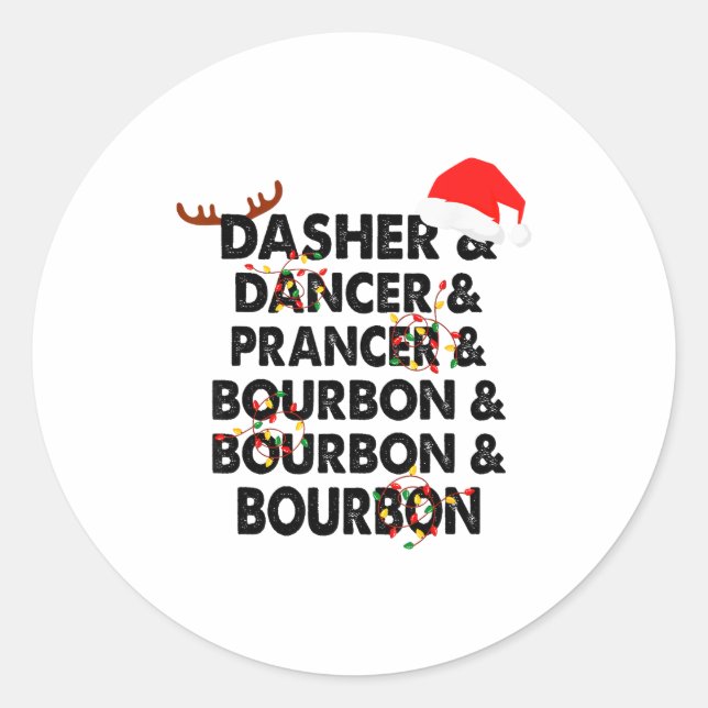 Adesivo Redondo Dasher Dancer Prancer & Bourbon Natal (Frente)